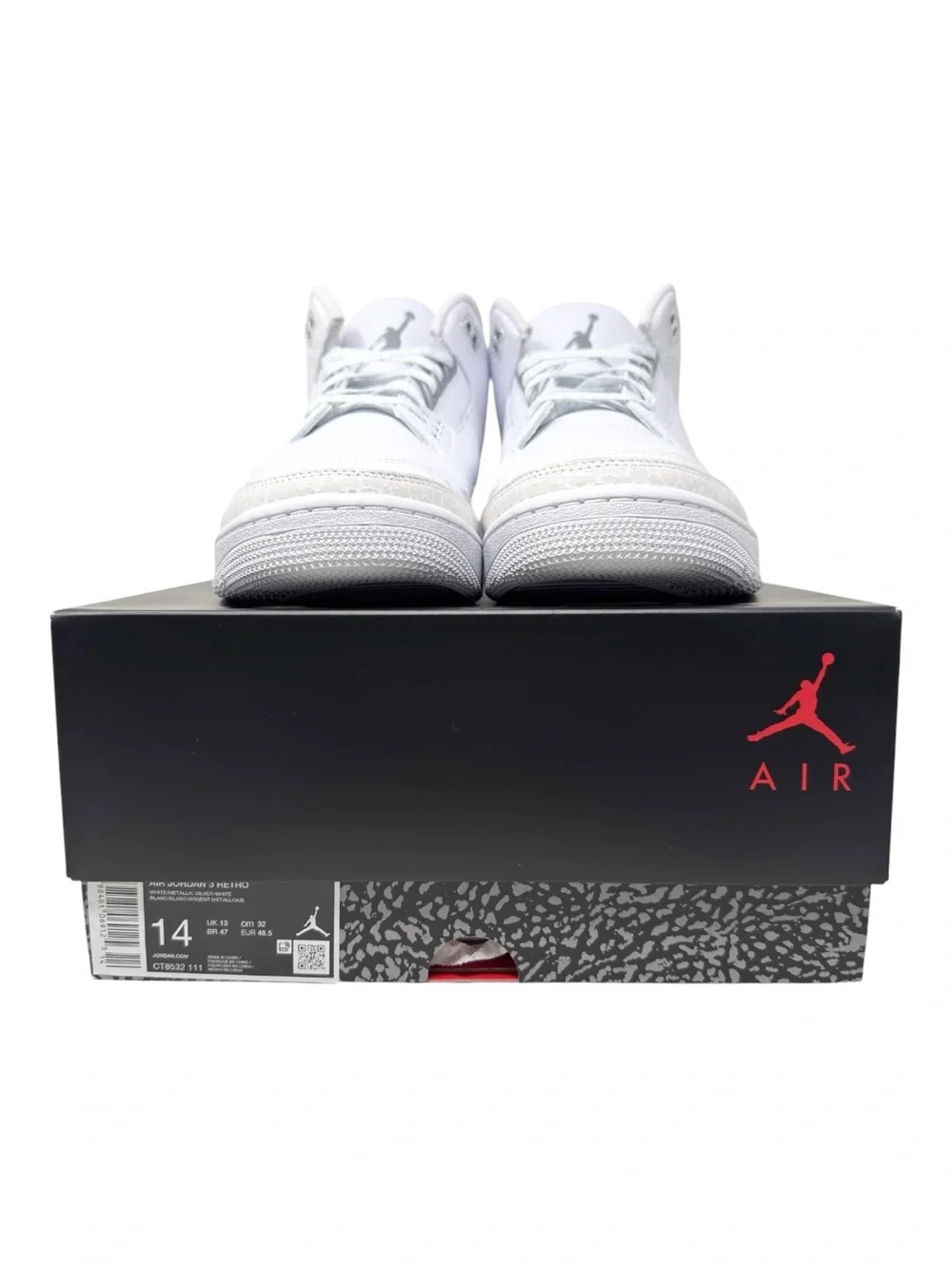 Air Jordan 3 Retro Pure Money CT8532-111 White/Metallic Silver Size 14